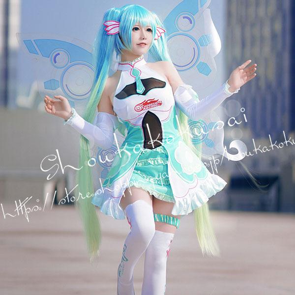 【一部分3日内出荷】初音ミク 風 vocaloid はつね ミク レーシング コスプレ衣装 ウィッグ ワンピース cosplay 変装 仮装 コスチューム 撮影 祭り