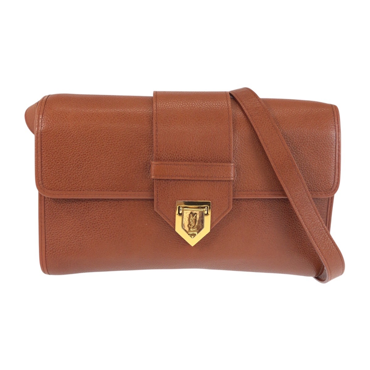 美品 ヴィンテージ YSL ブラウン ゴールド金具 レザー ショルダーバッグ ポシェット レディース 601370
