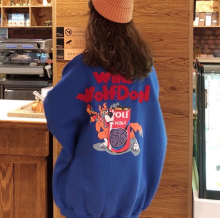 トップス デート カットソー プルオーバー トレーナー 袖あり 長袖 春 秋 冬 10代 20代 個性的 ブルー イエロー グレー M L XL 2XL こなれ感 ゆったり ストリート ルーズ