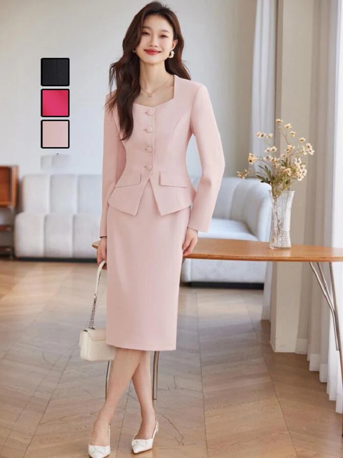 新作 カジュアル 通勤 OL 送料無料 ビジネススーツ 2点セット「ジャケット+ミモレ丈スカート」 5,410円