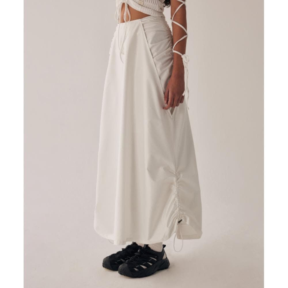 TREEMINGBIRD Shirring Layered Long Skirt White TMB246S