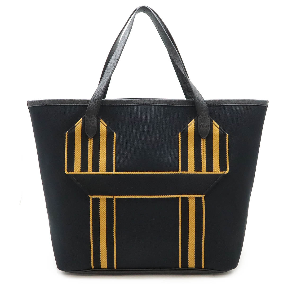 PURSANGLE ピュールサングル トートバッグ ラージトート ショルダーバッグ キャンバス レザー ブラック 黒 イエロー 黄色 U刻