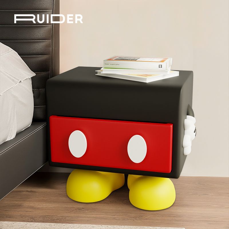 ミッキー ベッドサイドテーブル シンプルモダン ホームベッドルーム ベッドサイド 小型キャビネット 収納キャビネット 2025年新作 樹脂製ベッドサイドキャビネット