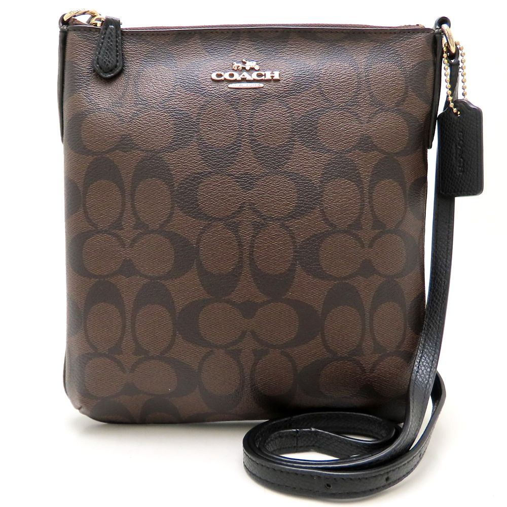 F35940 ミニポシェット ショルダーバッグ PVCコーティングキャンバスxレザー ダークブラウン ブラック アウトレット レディース/353055【中古】