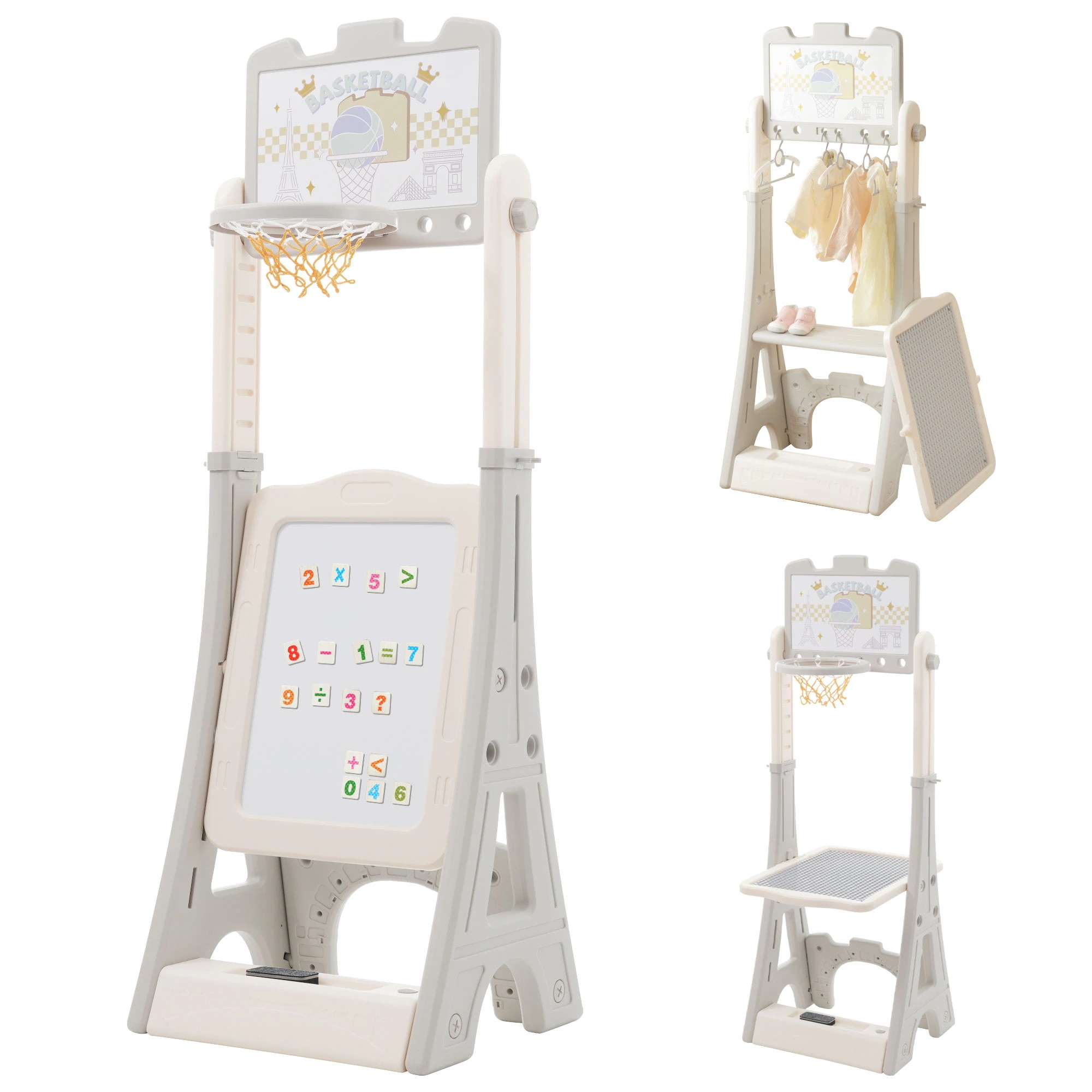 24時間限定価格！ [国内即発送]多機能お描きボード 7in1　バスケットゴール ハンガー　積み木デスク 描きボード　室内 遊具 キッズ キッズパーク 子供