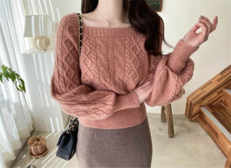 大人気！ 韓国ファッション スクエアネック セーター sweet系 パフスリーブ 麻の花 ニットX y s 1 米 vt チークstraykids