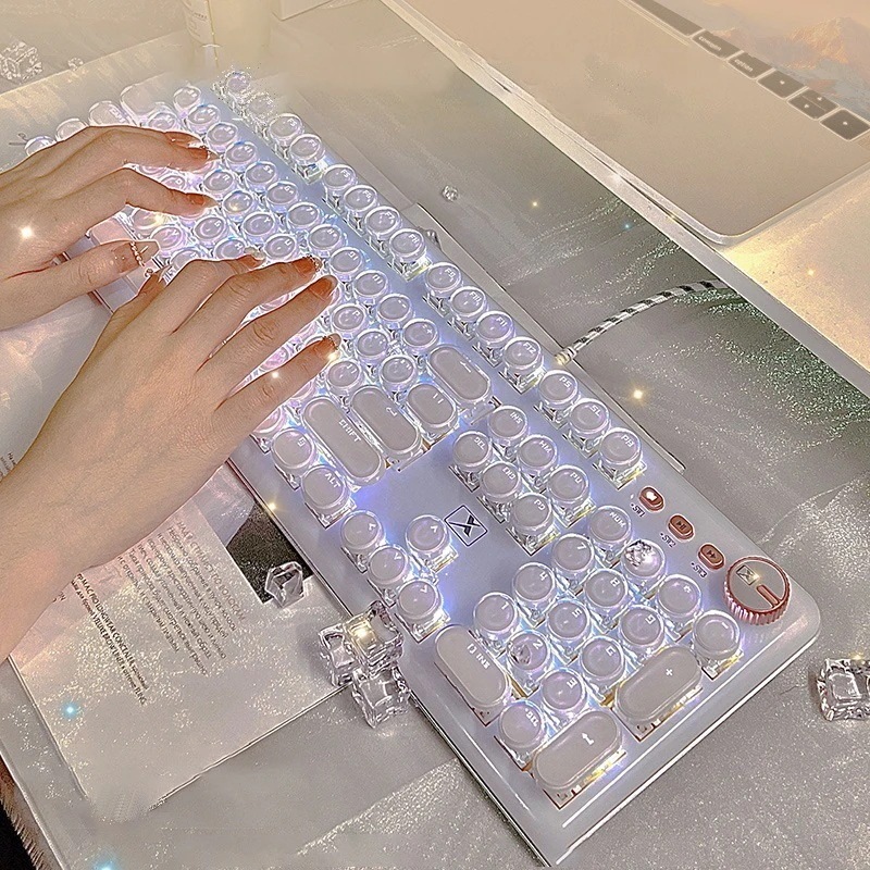 有線ブルースイッチ 有線静音キーボード 女子オフィスタイピング用 クリスタル透明メカニカルキーボード USB接続 小型 軽量 K5型