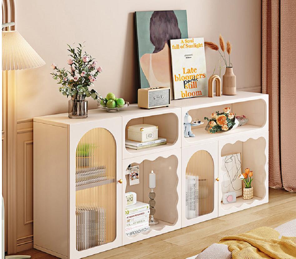 クリーム風キャビネット寝室収納キャビネット家庭用リビング耐久シンプル収納キャビネット クリーム風本棚-リビングルーム-収納ディスプレイキャビネット洞穴棚大人気
