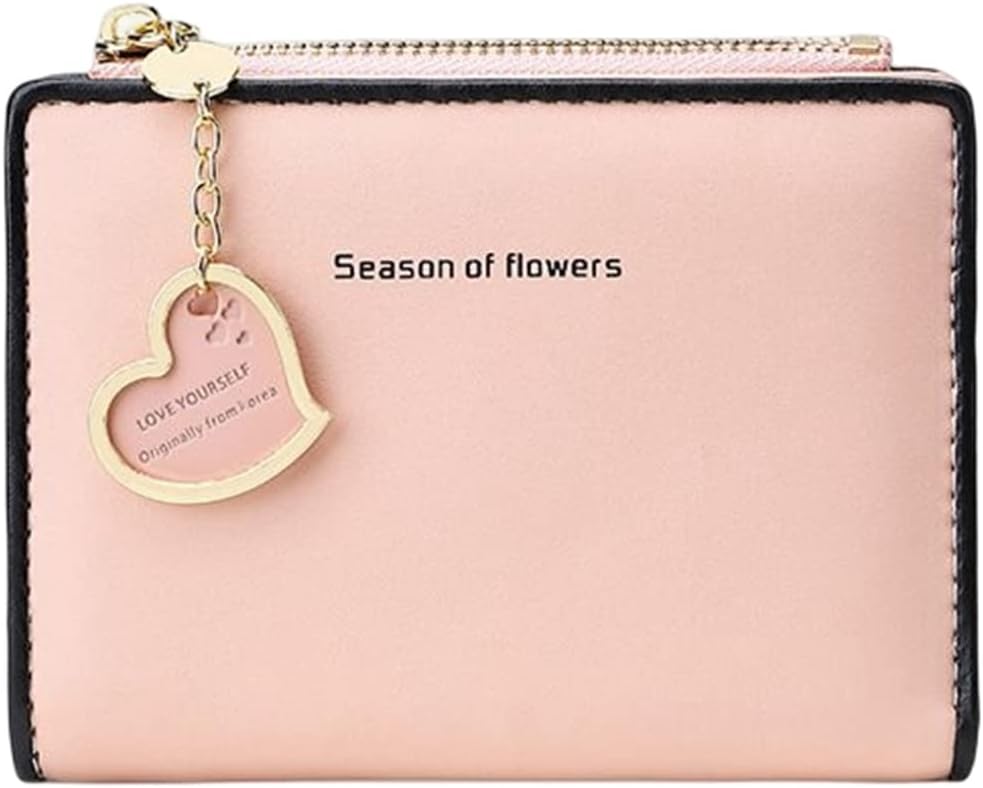 【20%OFFクーポン】ウォレット レディース 財布 ミニサイズ 2つ折り 英字柄 ハート ファスナー ボタン 大容量 カード入れ 小銭入れ 多機能 取り出しやすい スキミング防止 コインケース 上品