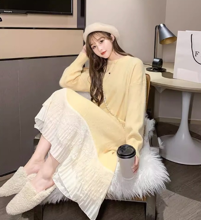 ワンピース デート モテアイテム ニットワンピ ロング丈 長袖 レース シフォン フリル 可愛い きれいめ 上品 おしゃれ かっこいい 可愛い ラブリー キュート ガーリー クール モード系