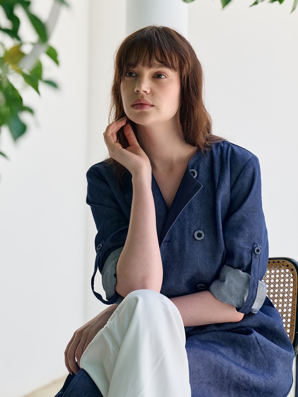 ホットサマーリネンブレンディングデニムハイウエストトレンチドレス_ BLUE-DENIMブルーデニム