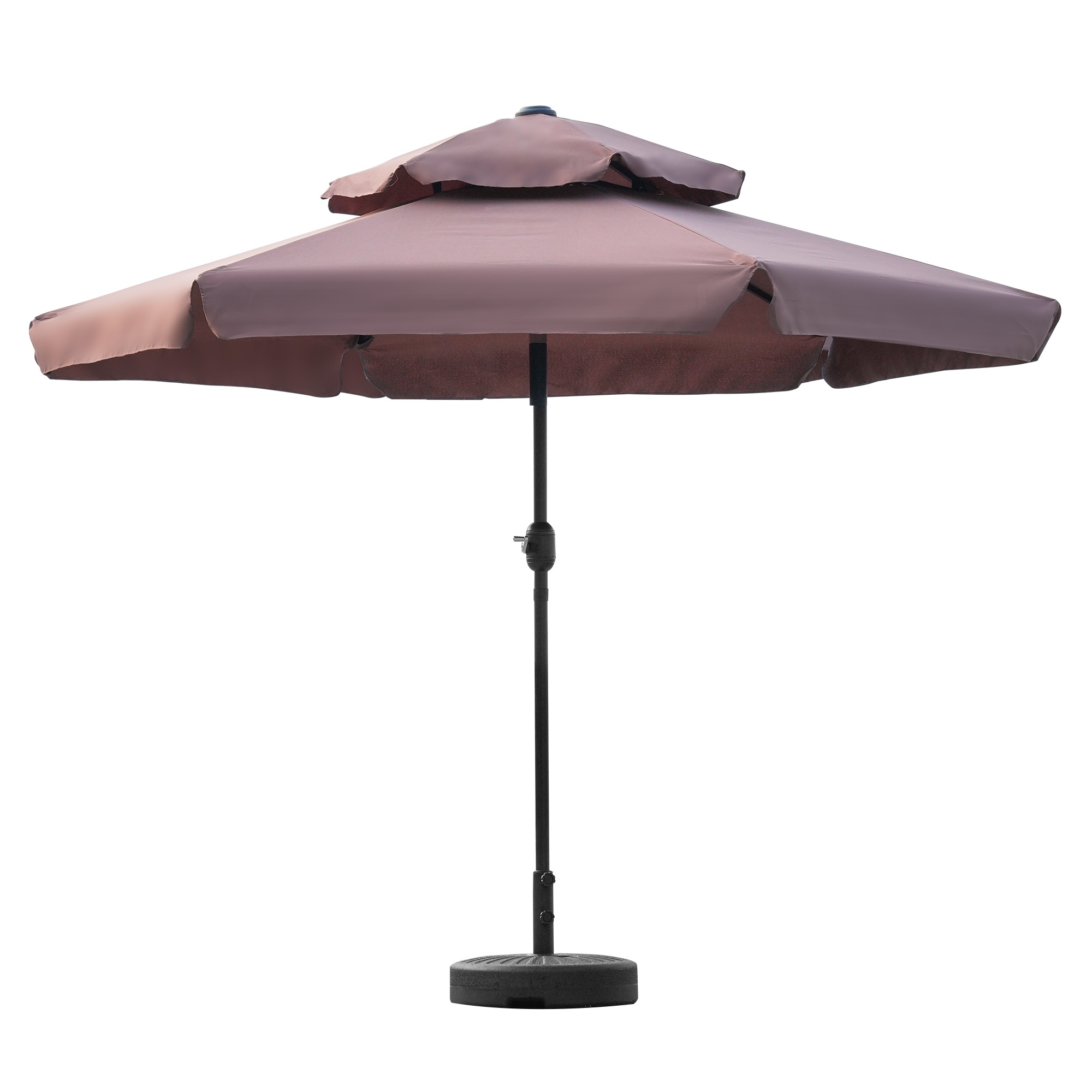 【国内発送Ｍ】1882【ブラウン・荷葉辺デザイン・直径270cm ・ベース付き】パラソル＋ベースセット 30+UPF紫外線対策 角度調整 パラソルセット ベース パラソル ガーデンパラソル