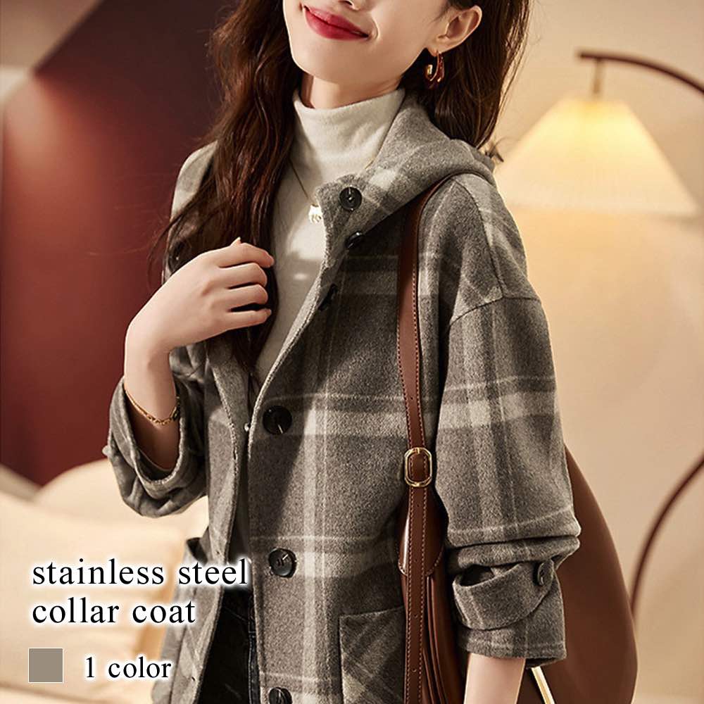 ステンカラーコート レディース チェック柄フードコート チェスターコート コート ショート丈 大人 ロングコート 50代 コーデ ロング スタンドカラーコート 40代 秋 トレーナー 丈 春 人気 冬