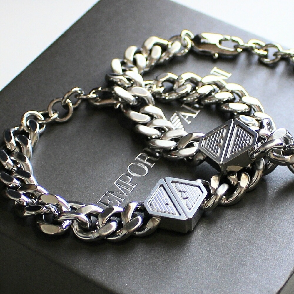 エンポリオアルマーニ ペアブレスレット シルバー ブレスレット お揃い ペアセット シンプル ユニセックス メンズ レディース ステンレス おしゃれ ブランドアクセサリー EMPORIO ARMANI