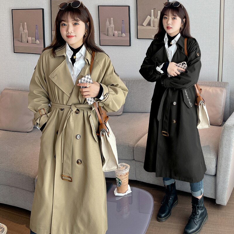 [送料無料]ノーカラーコート 韓国語版プラスサイズロング刺繍トレンチコートコミュータースタイル 流行り