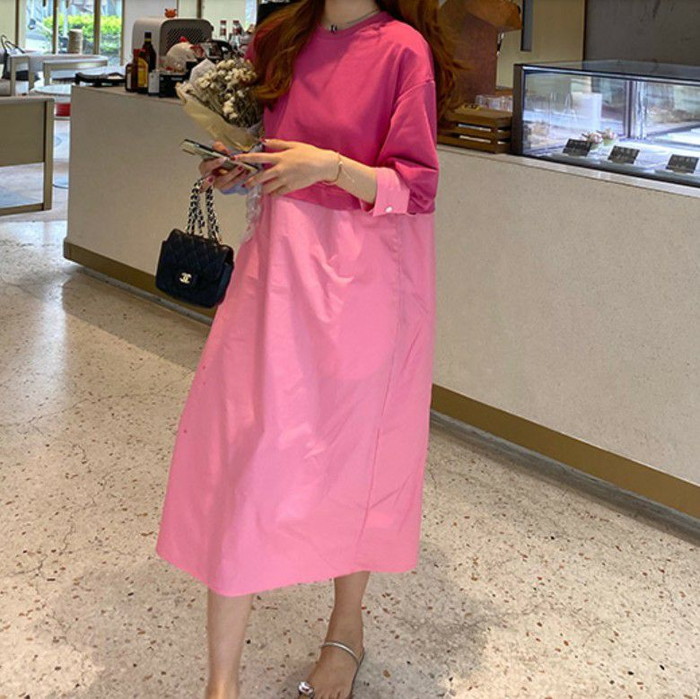 2024年 春夏 PINK バイカラー ドッキング ワンピース レディース ワンピース 秋 冬 カジュアル かわいい きれいめ 大人可愛い きれいめカジュアル 大人ガーリー アラサーコーデ 韓国ファッ
