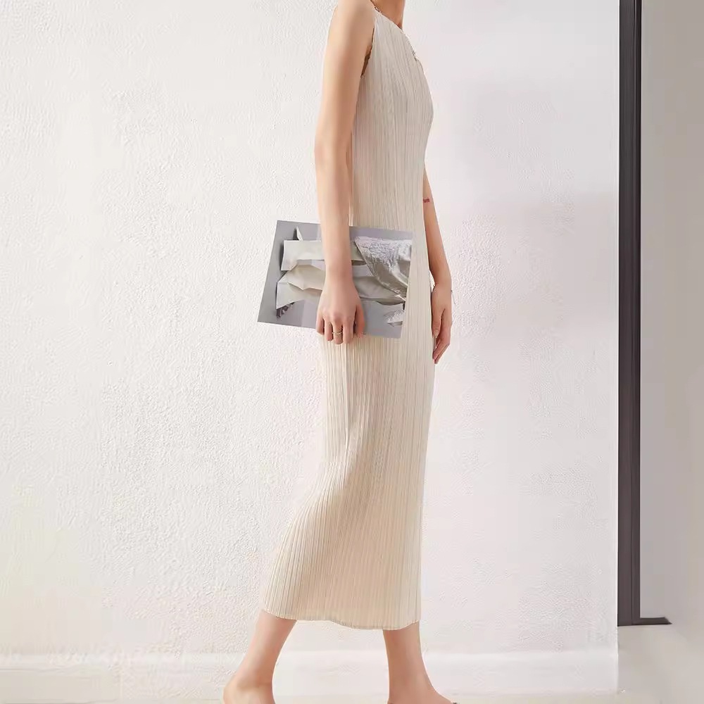 ドレスレディース2024春夏気質ストレートaラインロングスカートラウンドネックノースリーブスリムストレートスカート