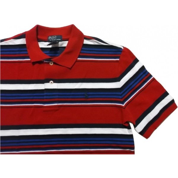 ボーイズサイズ 半袖 ボーダー ワンポイント 鹿の子 ポロシャツ レッド boys PR2-212