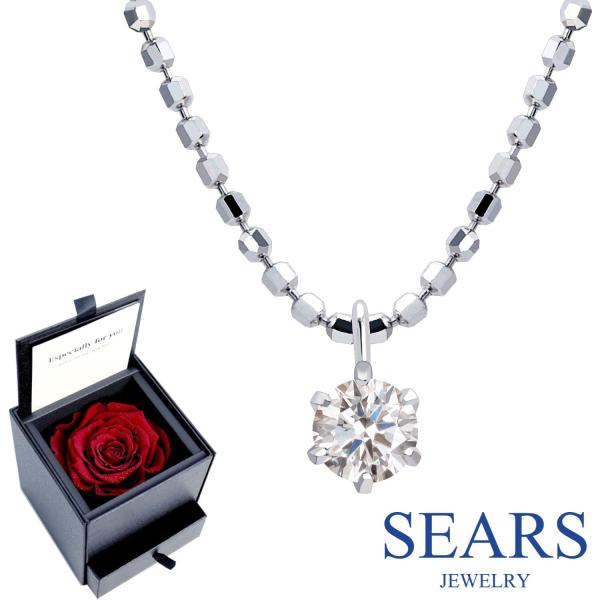 ネックレス レディース シルバー ダイヤモンド 0.1ct 一粒 6本爪 プリザーブドフラワー ローズ 薔薇 ボックス 誕生日 プレゼント