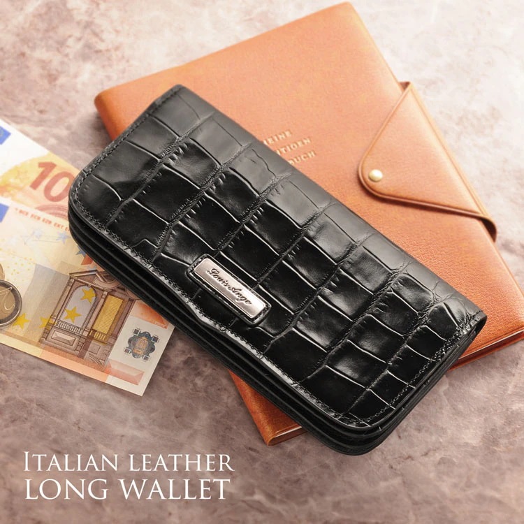 [LouisAnge]牛革レザークロコ型押し長財布 ネコポス対応