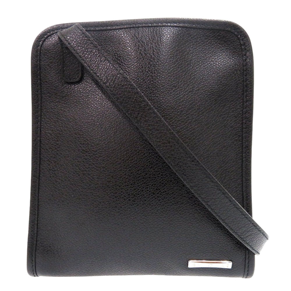 美品 ロゴ金具 ショルダーバッグ レザー ブラック 1030【中古】 ユニセックス