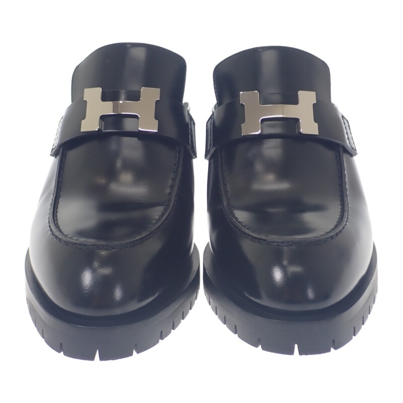 フロール60 24cm サボサンダル コンスタンス ミュール カーフ ブラック シルバー金具 37 レディース【Aランク】