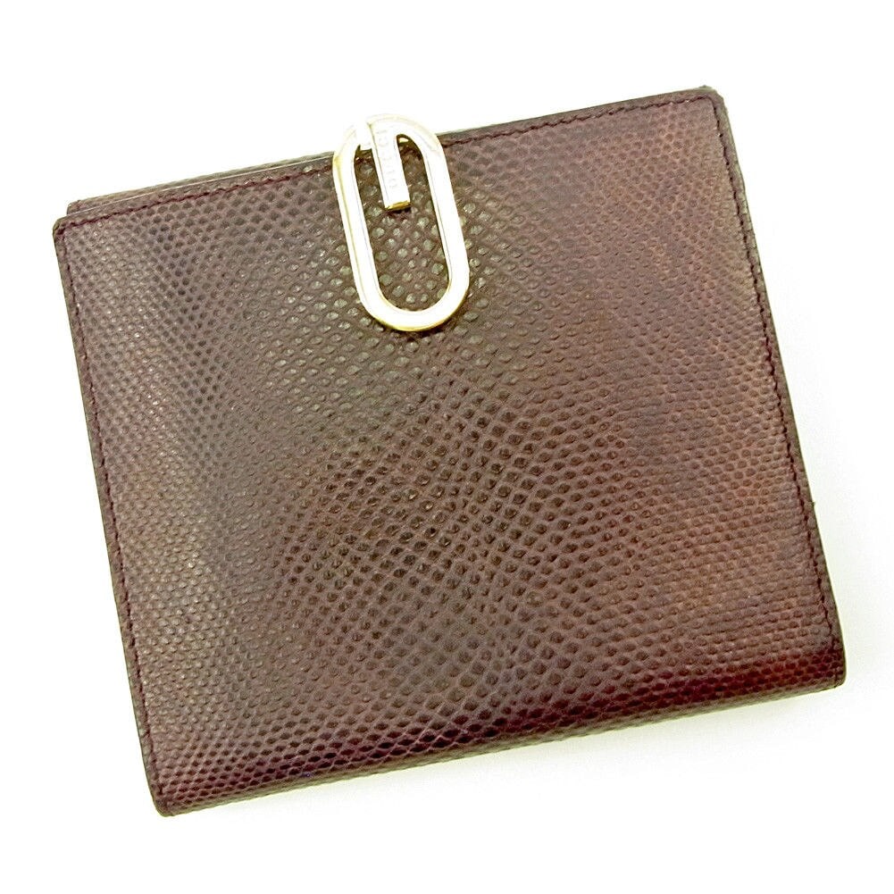 Wホック財布 二つ折り 財布 リザード型押し パープル ゴールド 中古