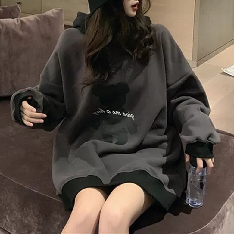 パーカー トップス 配色スウェットパーカー レディース オーバースウェットパーカー スウェット フード付き トレーナー チュニック フーディ プリント バイカラー 長袖 ドロップショルダー