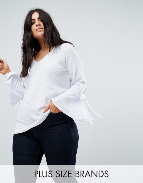boohoo レディース 大きめサイズ ゆったりサイズ 送料無料 White Plus Tie Sleeve Top