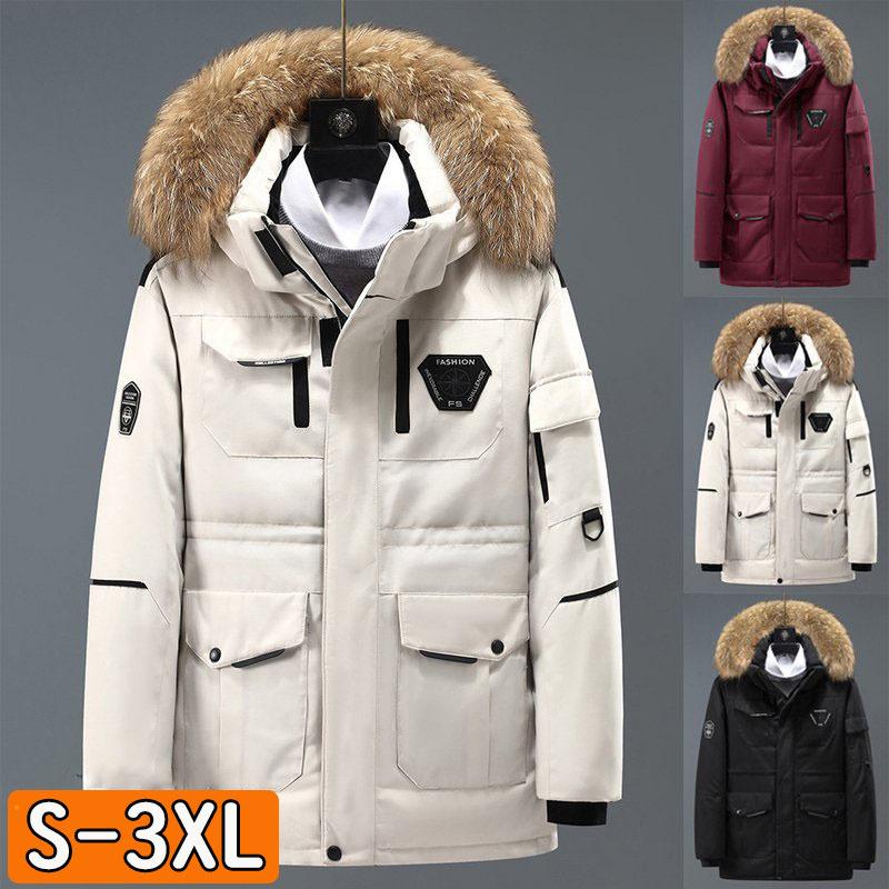 コート メンズ ダウンコート ダウンジャケット フード付き ファー付き フェイクファー キルティング 無地 ドローストリング 内ポケット