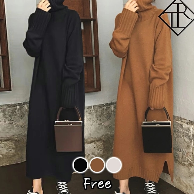 【即納】ワンピース レディース ニットワンピース 秋冬 ロングワンピース 長袖 秋 ニット ワンピース 大きいサイズ ハイネック タートルネック 大人可愛い 可愛い おしゃれ カジュアル 普段使い 体