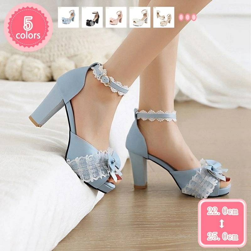 777円OFFクーポン レース 蝶結び 太ヒール ハイヒール サンダル 夏 レディース 小さいサイズ 厚底サンダル かわいい おしゃれ キャバ パーティーシューズ プラットフォーム サンダル ストラッ