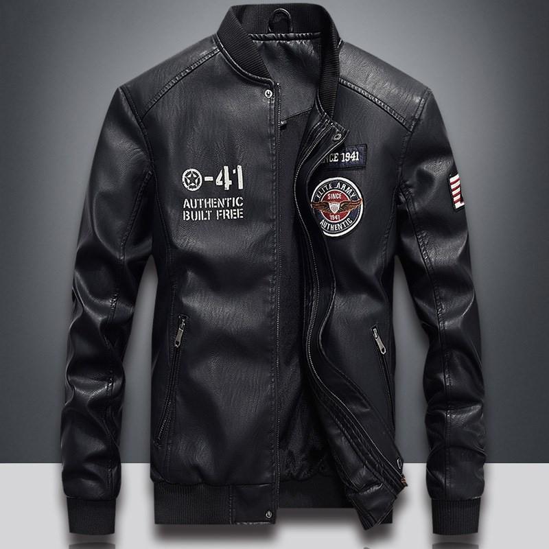 【急速出荷】PU革ジャケット メンズ 革ジャン レザージャケット MA-1 立ち襟 裏起毛 保温防寒 大きいサイズ