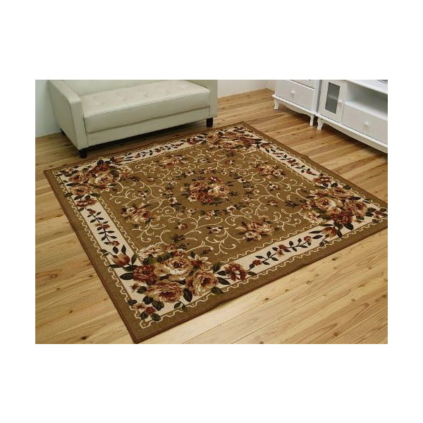 1340560023702 ナイロン 花柄 簡易カーペット 撥水キャンベル ベージュ 江戸間6畳 261×352cm メーカー直送