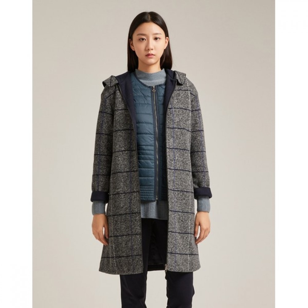 (オリビア・ローレン) チェックフード付きジップアップコート_VoceAWW9381