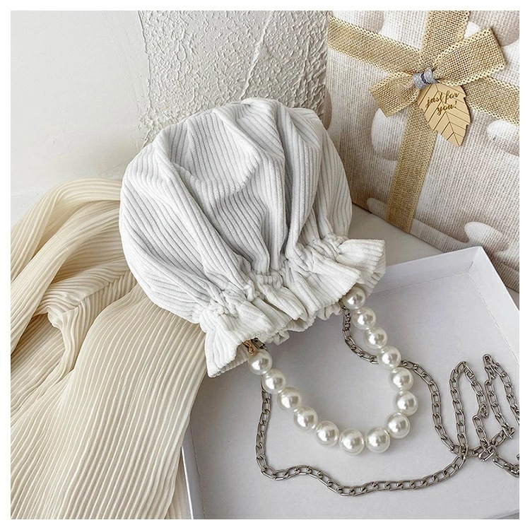 ショルダーバッグ チェーン 真珠 バケツバッグ ハンドバッグ[K](T)