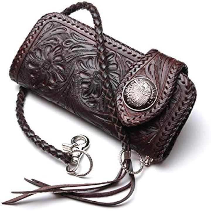 バイカーズ ウォレット ビング メンズ 財布 牛革 レザーウォレット コンチョ サ ドル 本革( ダークブラウン/ダークブラウン)