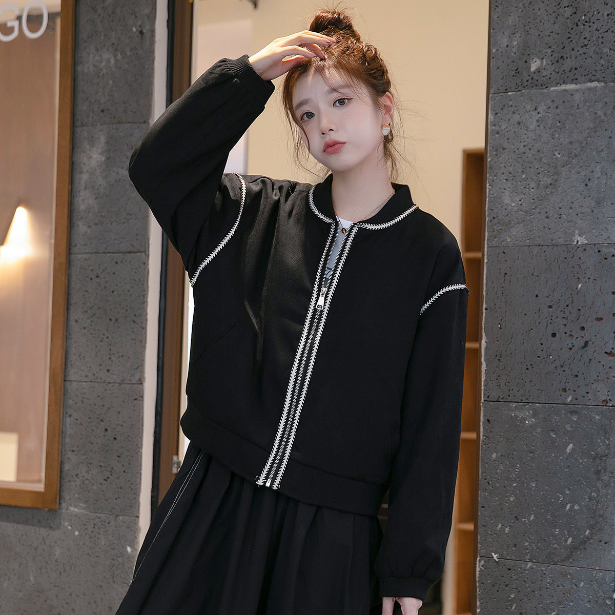 アウタートレンチコートアメリカンレトロ野球ウェアコート秋服の新作韓国版ゆったり着やせ学生ジャケットins流行りトップス