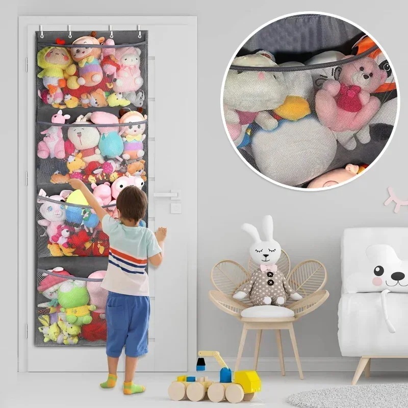 子供のぬいぐるみのおもちゃの保管バッグ 動物の形をしたポーチ メッシュハンガー 4つの大きなポケット