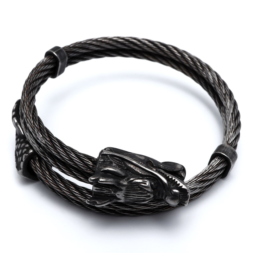 ステンレス ドラゴンブレスレット 龍 [b805-black]