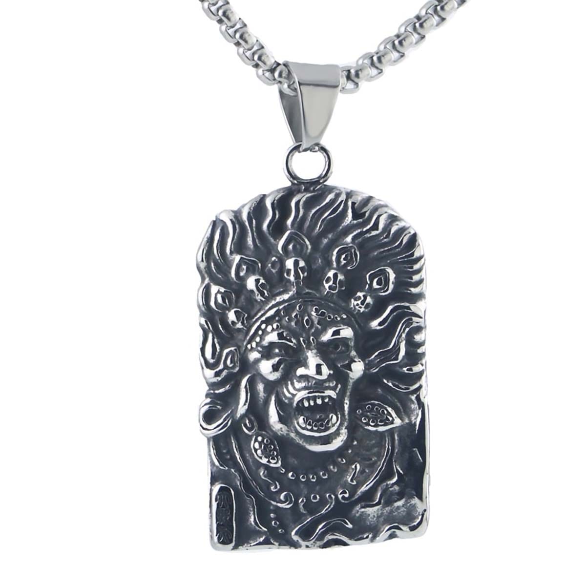 阿修羅ステンレスネックレス チェーン付き ペンダントトップ サージカルステンレス316L チョーカー 首飾り 不気味 スカル 梵字 鬼 般若 仁王様 男性 女性 プレゼント stt00-00-0246