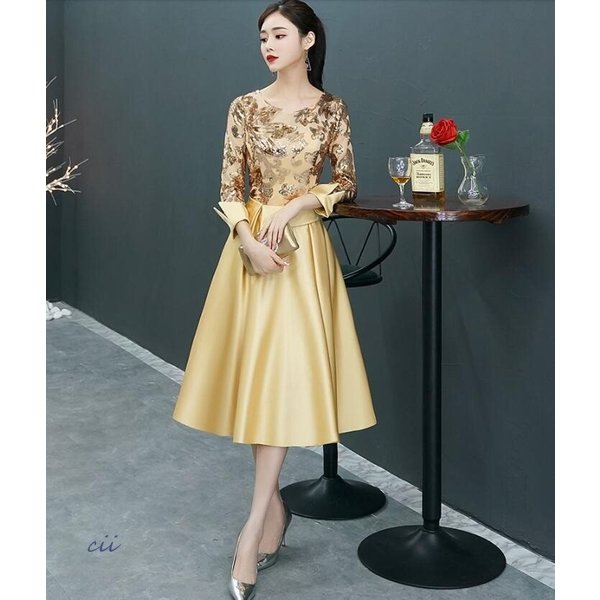 5色あり！パーティードレス 袖あり セクシー 着痩せ 結婚式 ロング丈 披露宴 20代30代40代 大きいサイズ 二次会 ウェディングドレス お呼ばれ