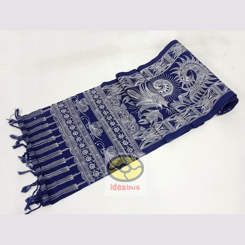 ろうけつ染めの絵 BLUE Folk Art Hmong Handicraft Batik Table Runner- Animal Birds Fish Plant patten 250x39cm
