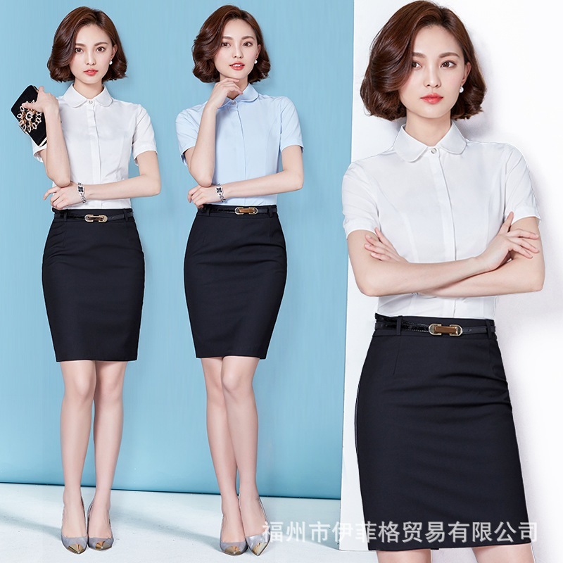 プロシャツスーツレディースハーフスリーブ2024 フォーマルホワイトシフォンシャツインタビューサマーolビューティーサービス