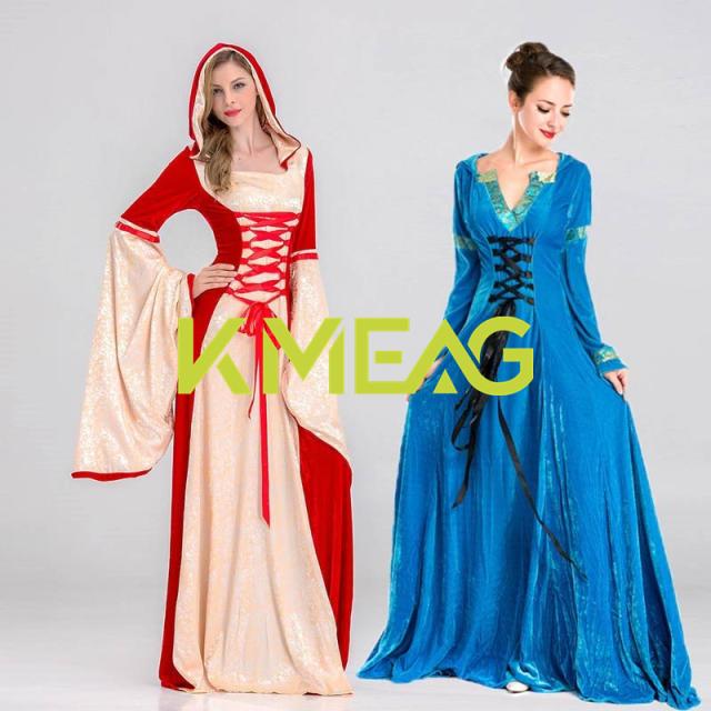 レディース ドレス ハロウィー ワンピース ロング丈 中世 フード付きワンピース 貴族服 宮廷装 ヨーロッパ風 西洋 コスチューム ベルベット コスプレ衣装 発表会 演奏会用ドレス ピアノ 合唱 披露