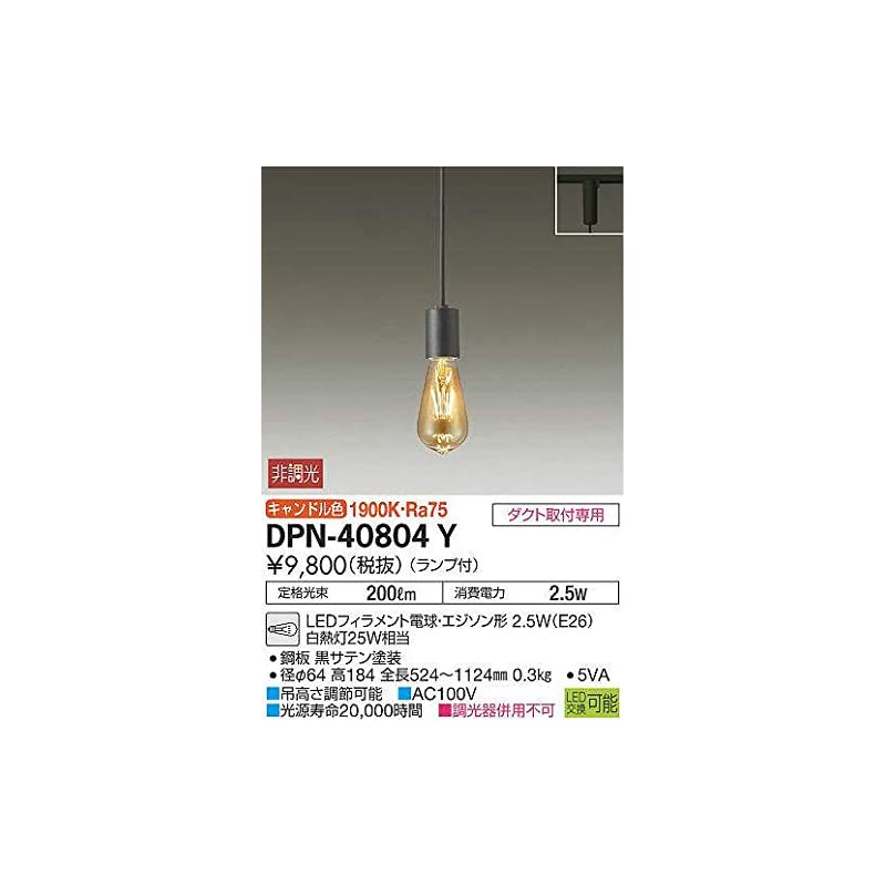 大光電機（ＤＡＩＫＯ） LED小型ペンダント（ランプ付） LEDフィラメント電球エジソン形 2.5W