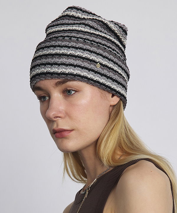 SINOON ストライプニット帽　韓国 Qoo10 アンダーコントロール BEANIE ストライプ ニット帽 [2