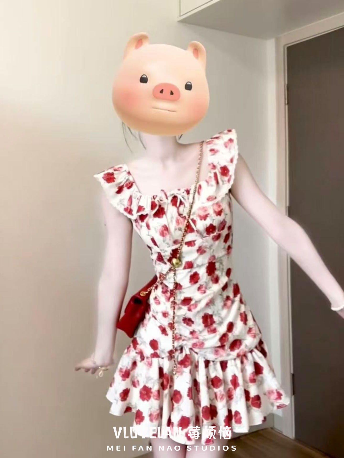 スクエアネックの小さなフリル袖ショートスカート女性用夏物不規則なデザインで小柄な女性にも似合う花柄