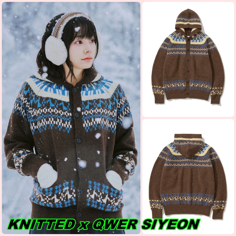 【KNITTED x QWER SIYEON】Nordic Melody Hoodie Cardigan Brown