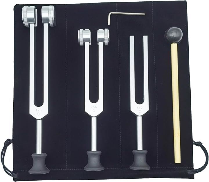 音叉 クリスタルチューナー セット マレット 台座付き 128 256 512 収納袋( シルバー)